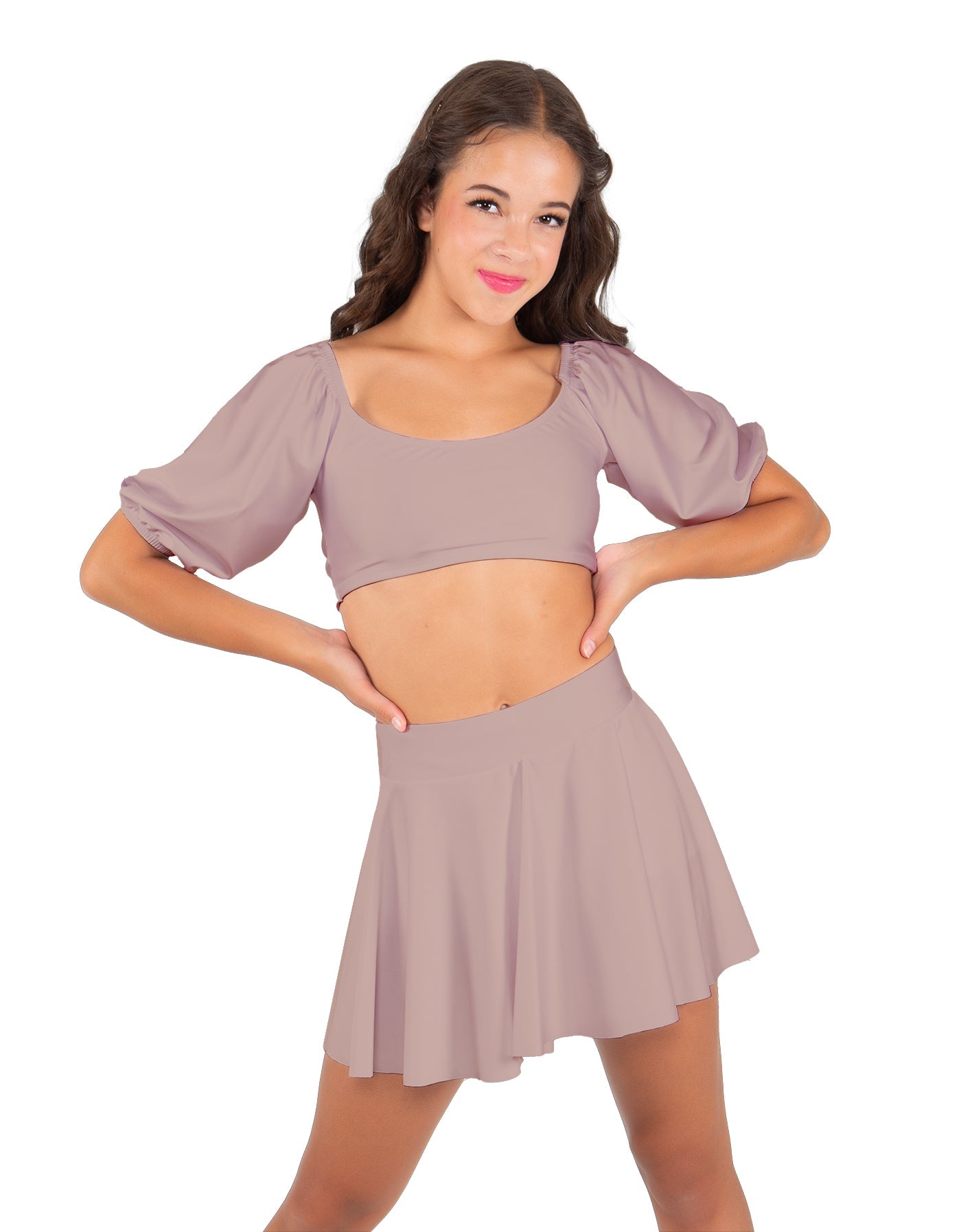 Solid Lycra Peasant Sleeve Tie Up Crop Top