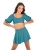 Solid Lycra Peasant Sleeve Tie Up Crop Top