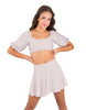 Solid Lycra Peasant Sleeve Tie Up Crop Top