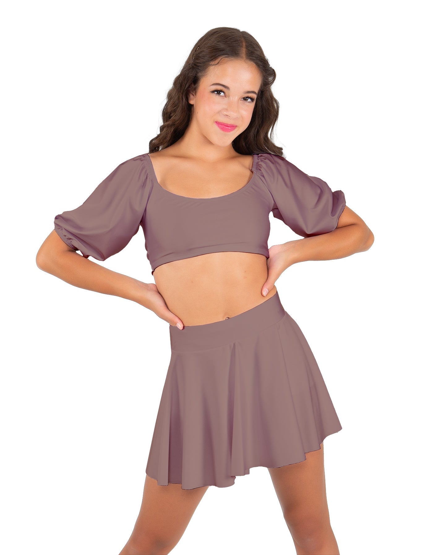 Solid Lycra Peasant Sleeve Tie Up Crop Top