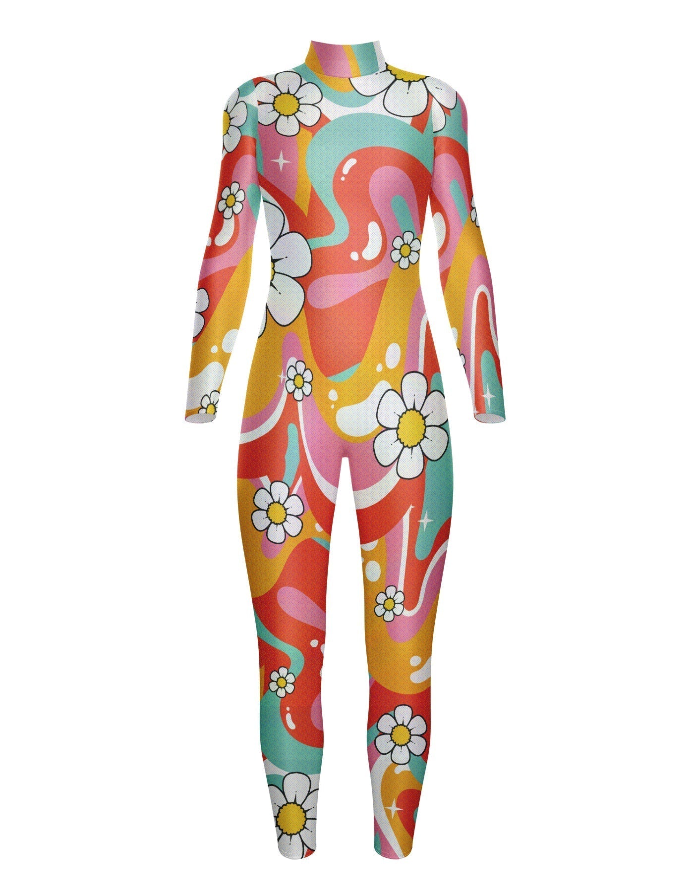 Flower Child Groovy LS Tneck Zipper Back Unitard