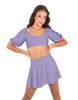 Solid Lycra Peasant Sleeve Tie Up Crop Top