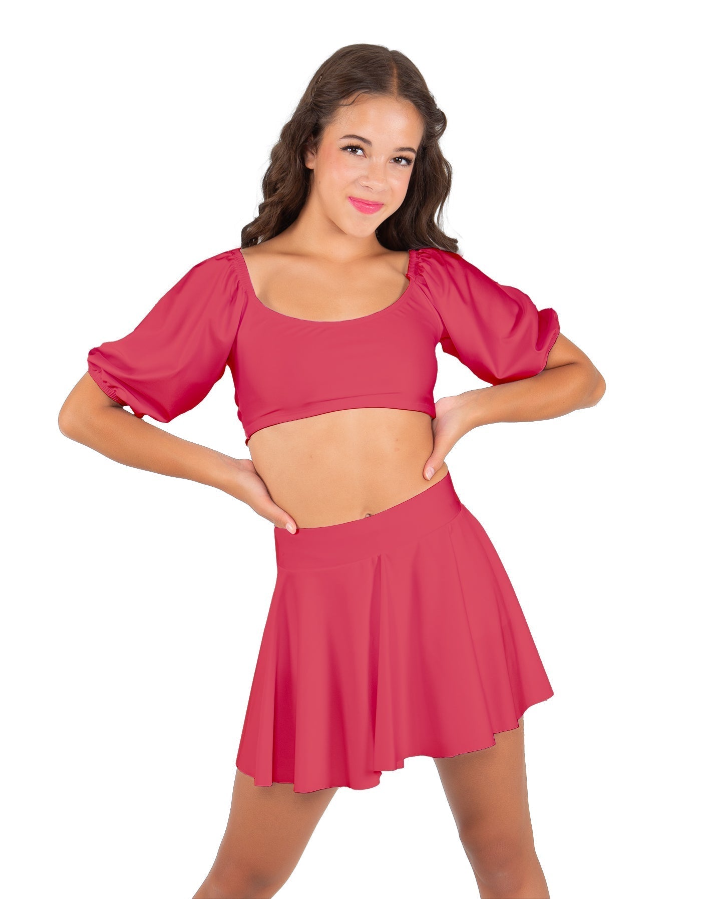 Solid Lycra Peasant Sleeve Tie Up Crop Top