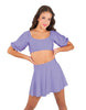 Solid Lycra Peasant Sleeve Tie Up Crop Top