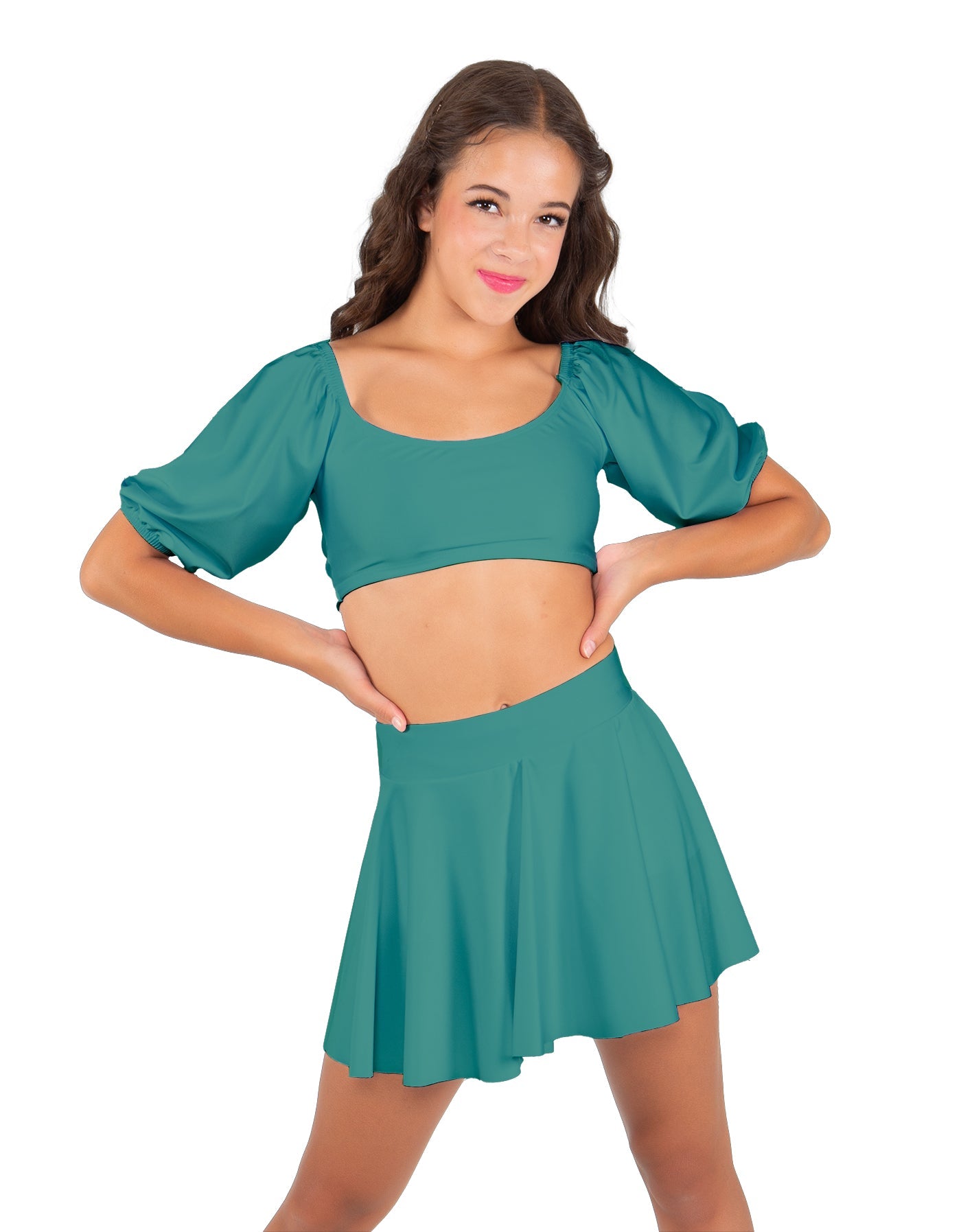 Solid Lycra Peasant Sleeve Tie Up Crop Top