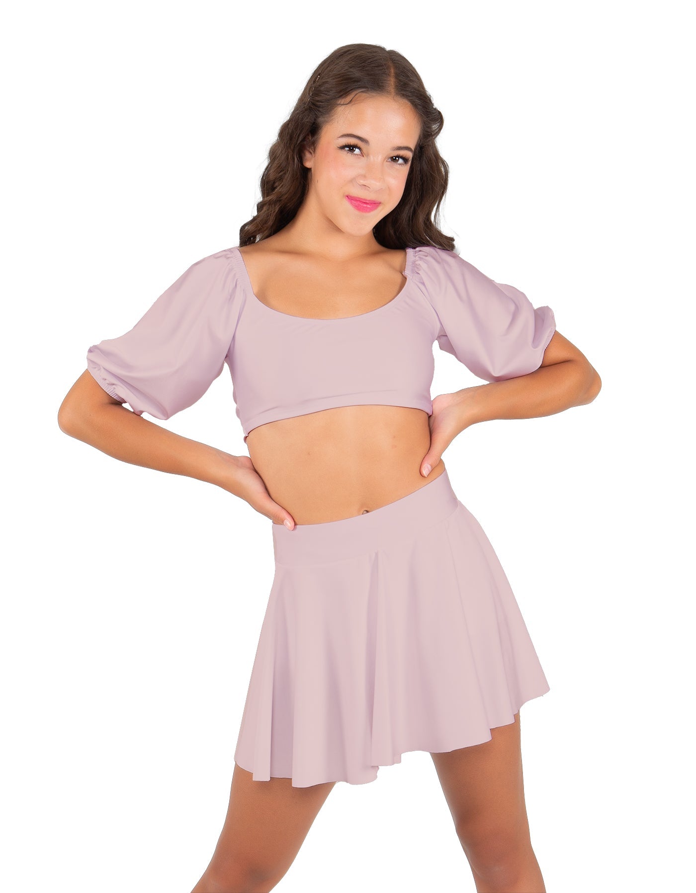 Solid Lycra Peasant Sleeve Tie Up Crop Top