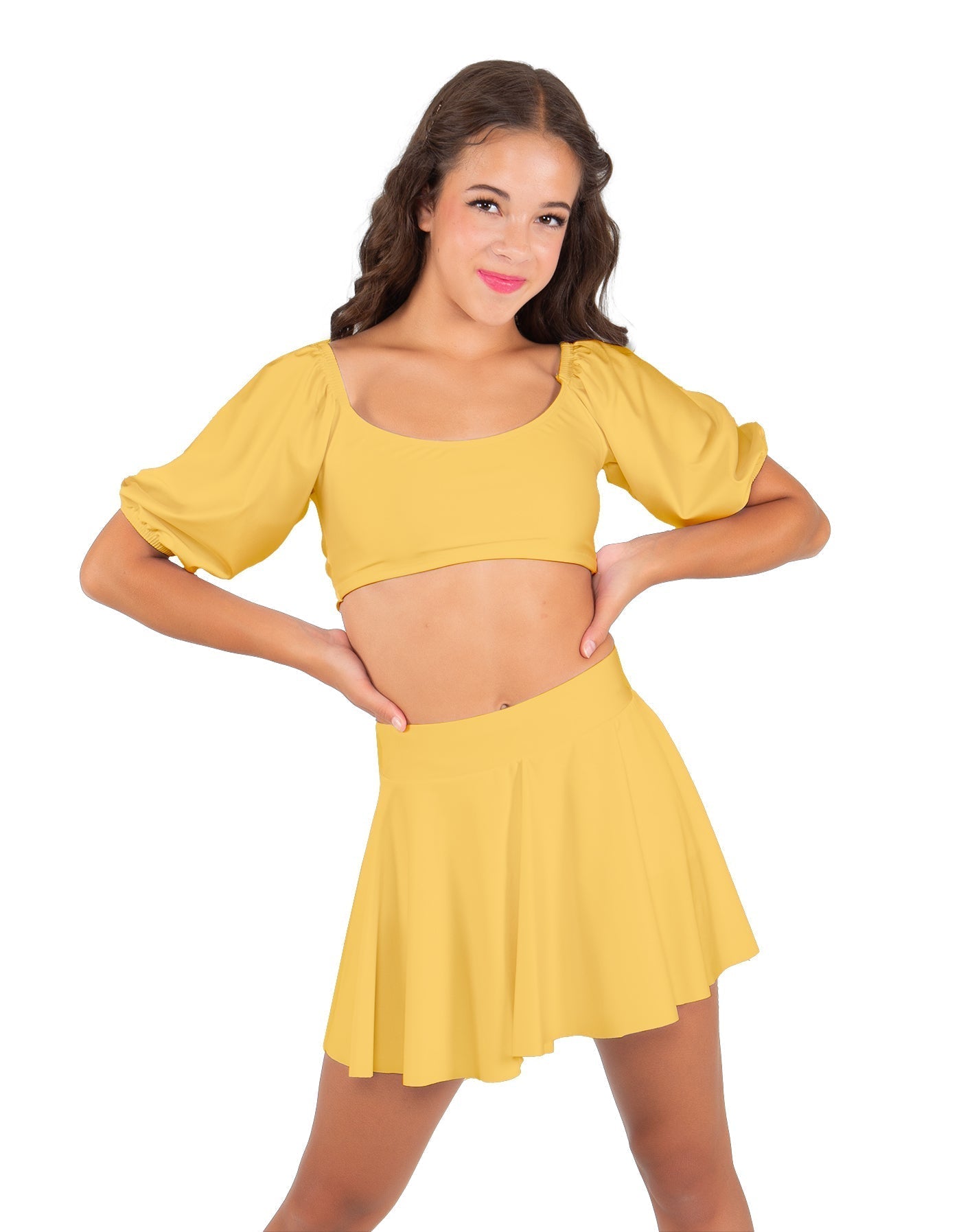 Solid Lycra Peasant Sleeve Tie Up Crop Top