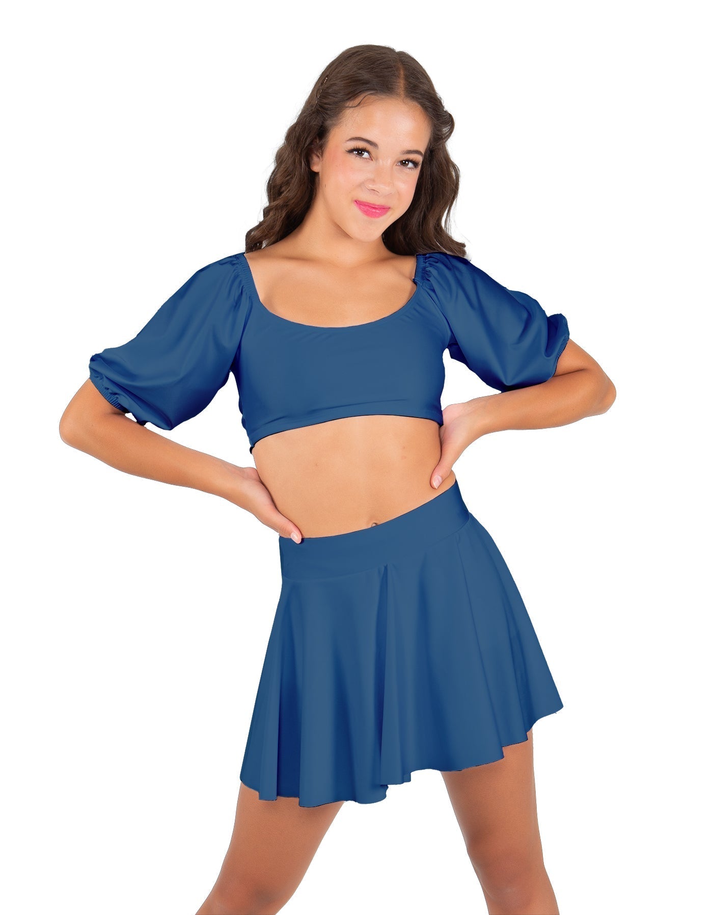 Solid Lycra Peasant Sleeve Tie Up Crop Top