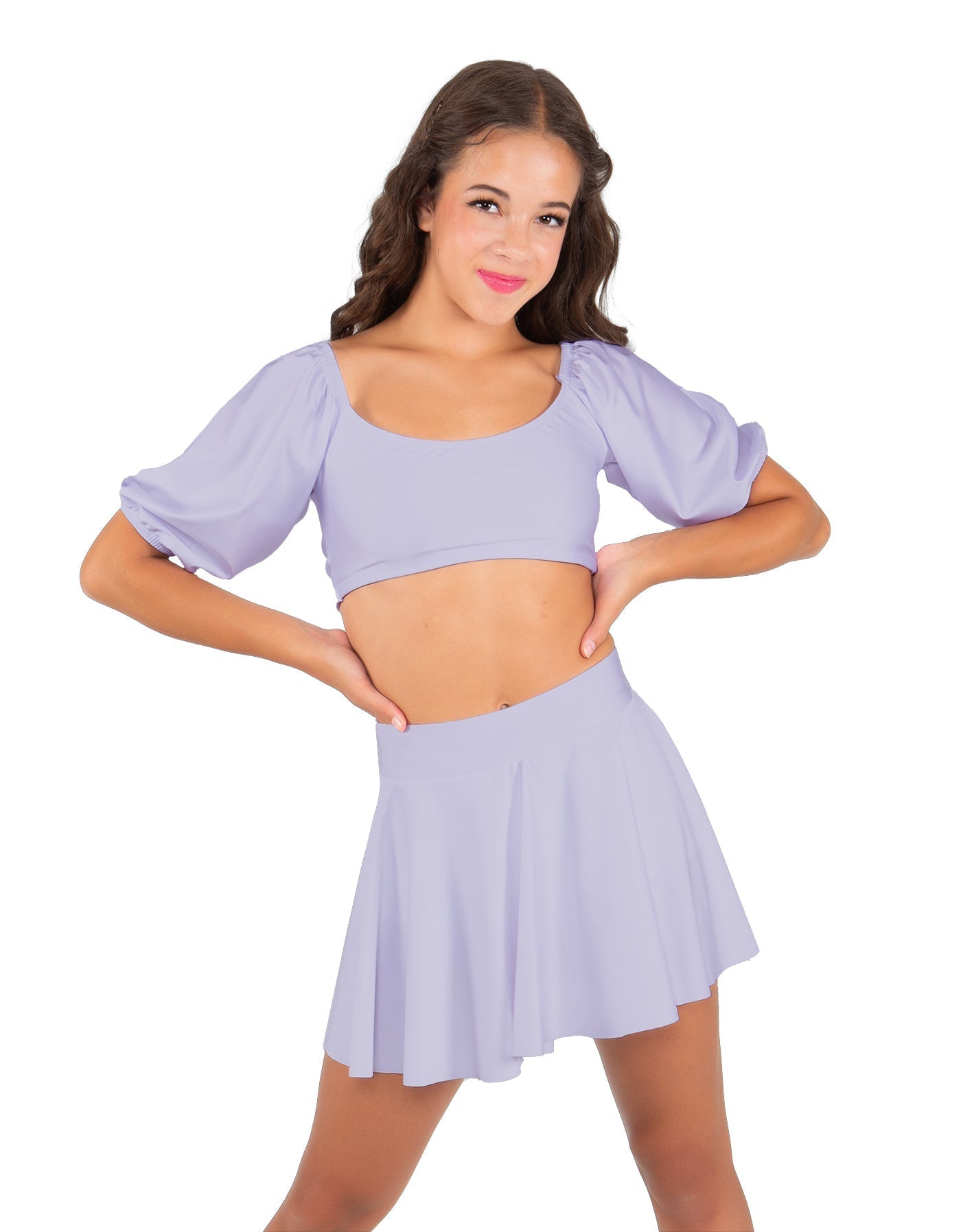 Solid Lycra Peasant Sleeve Tie Up Crop Top