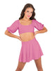 Solid Lycra Peasant Sleeve Tie Up Crop Top