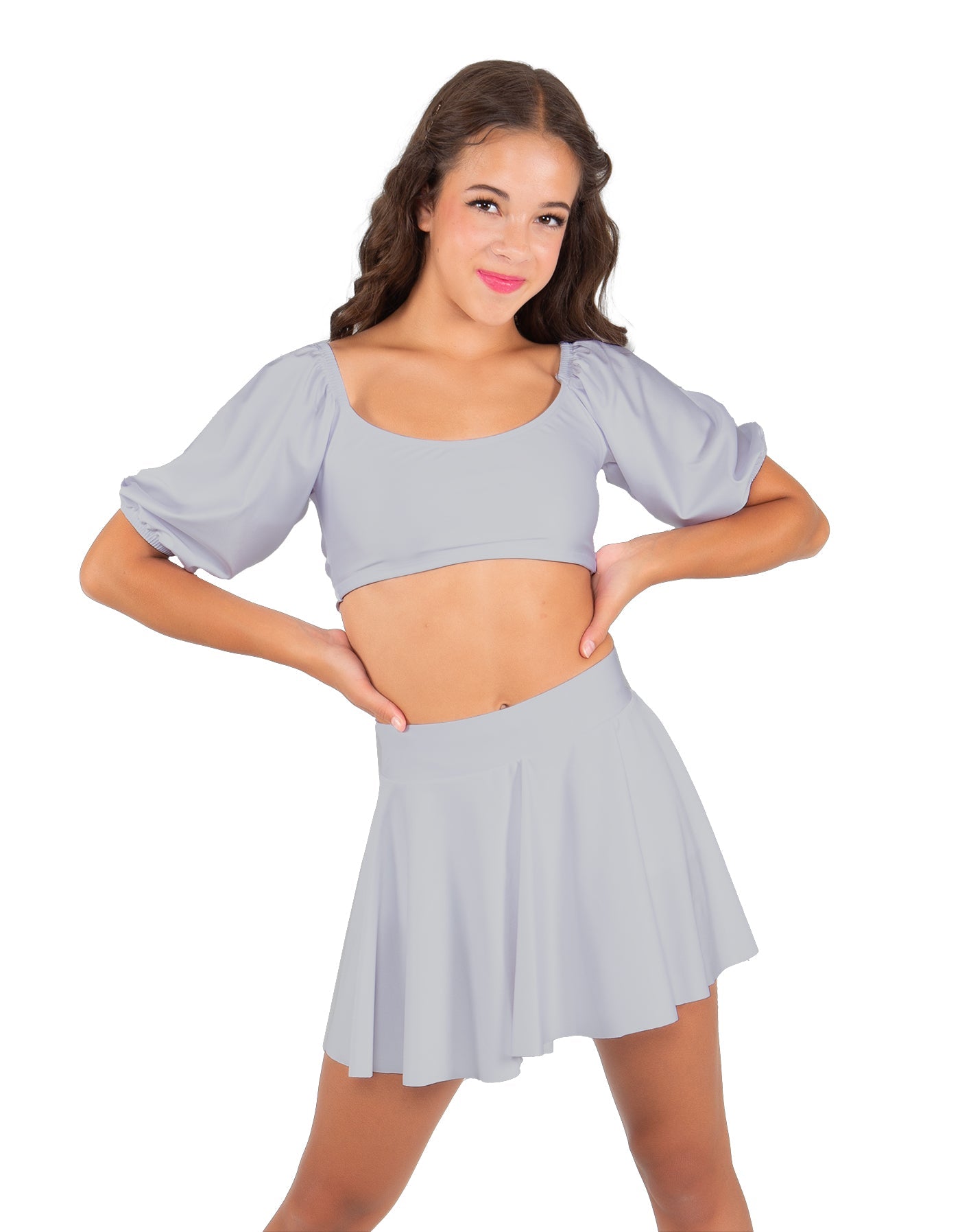 Solid Lycra Peasant Sleeve Tie Up Crop Top
