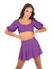 Solid Lycra Peasant Sleeve Tie Up Crop Top