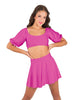 Solid Lycra Peasant Sleeve Tie Up Crop Top