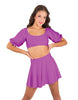 Solid Lycra Peasant Sleeve Tie Up Crop Top