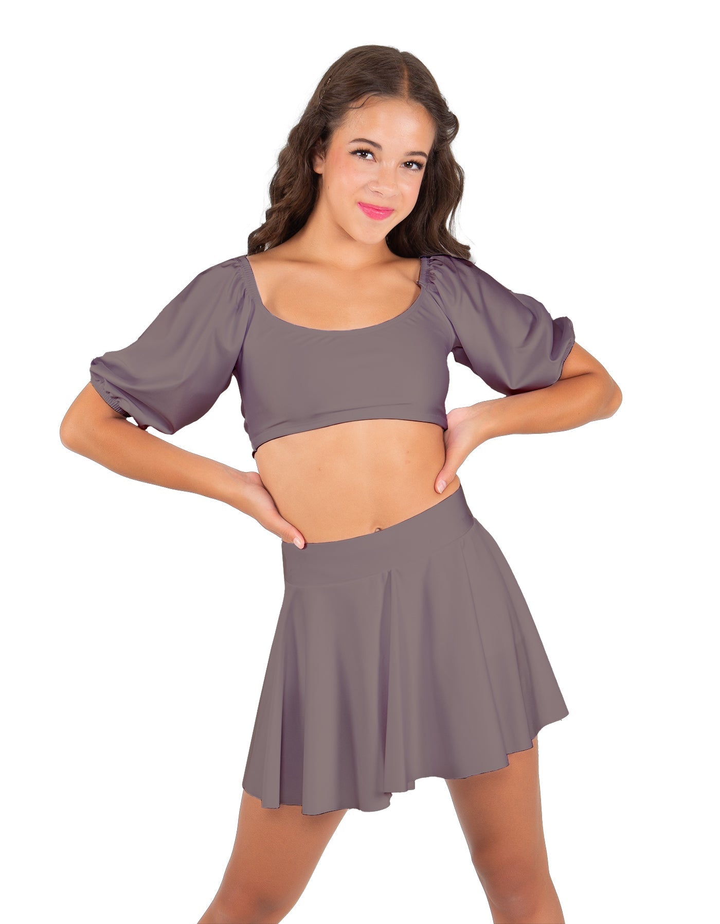 Solid Lycra Peasant Sleeve Tie Up Crop Top