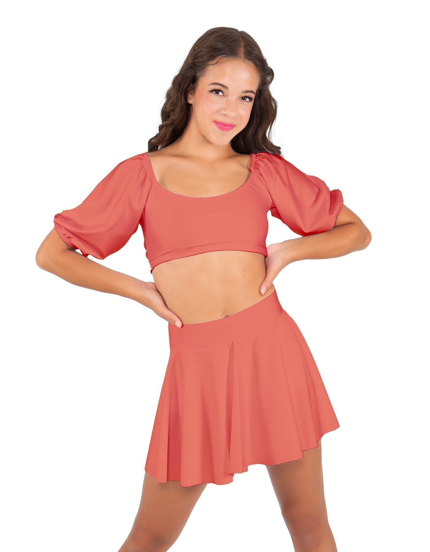 Solid Lycra Peasant Sleeve Tie Up Crop Top