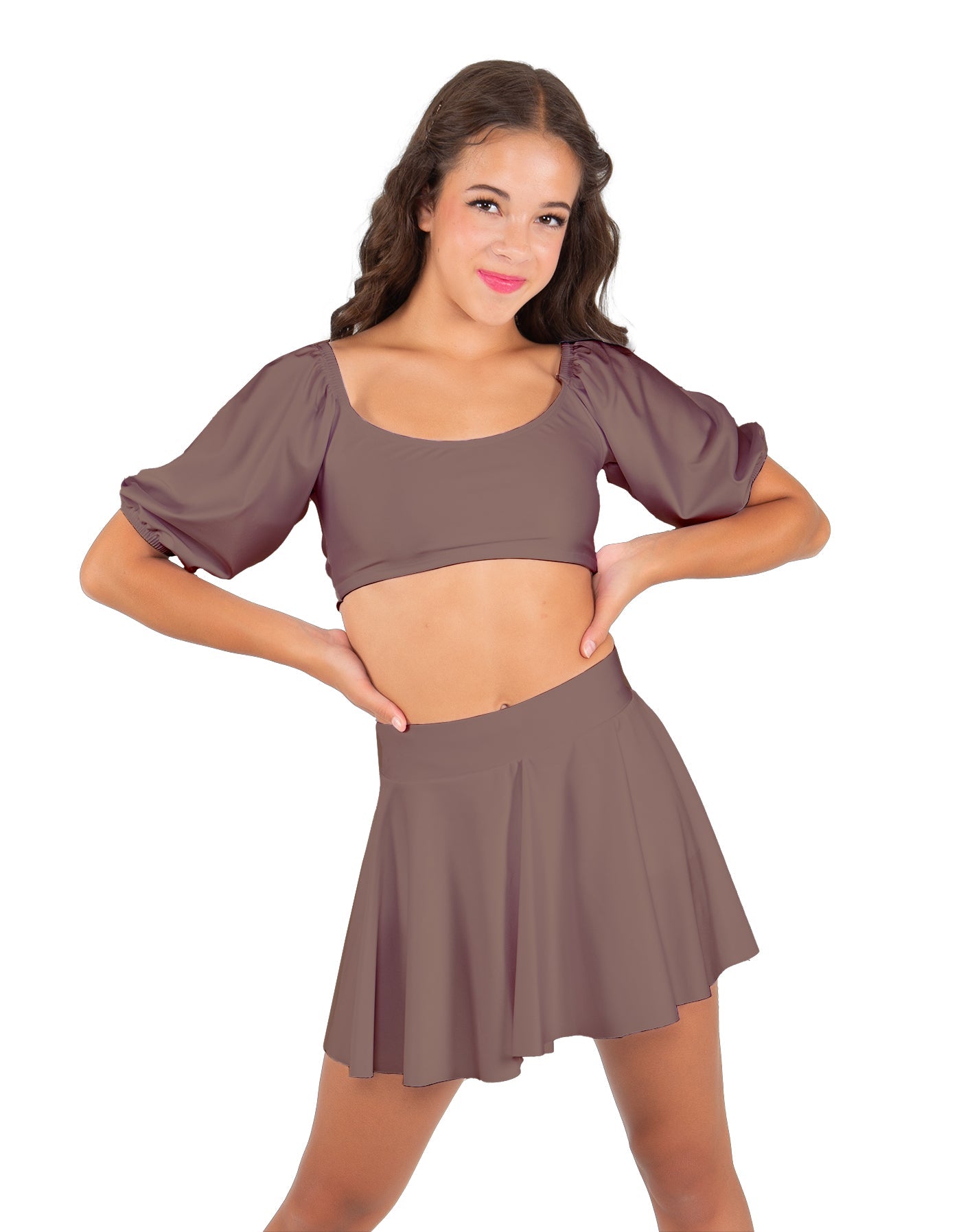 Solid Lycra Peasant Sleeve Tie Up Crop Top