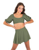 Solid Lycra Peasant Sleeve Tie Up Crop Top
