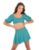 Solid Lycra Peasant Sleeve Tie Up Crop Top