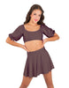Solid Lycra Peasant Sleeve Tie Up Crop Top