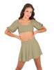 Solid Lycra Peasant Sleeve Tie Up Crop Top
