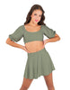 Solid Lycra Peasant Sleeve Tie Up Crop Top