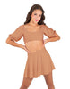 Solid Lycra Peasant Sleeve Tie Up Crop Top
