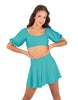 Solid Lycra Peasant Sleeve Tie Up Crop Top