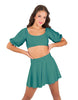 Solid Lycra Peasant Sleeve Tie Up Crop Top