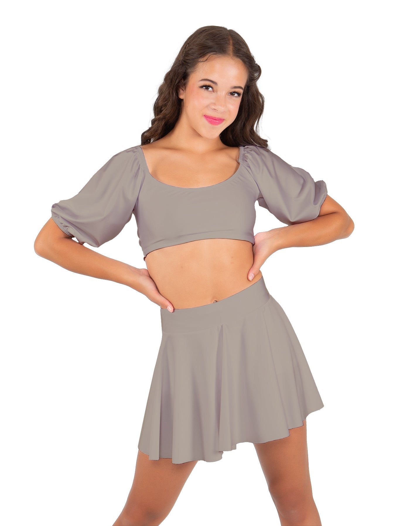 Solid Lycra Peasant Sleeve Tie Up Crop Top