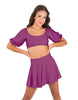 Solid Lycra Peasant Sleeve Tie Up Crop Top