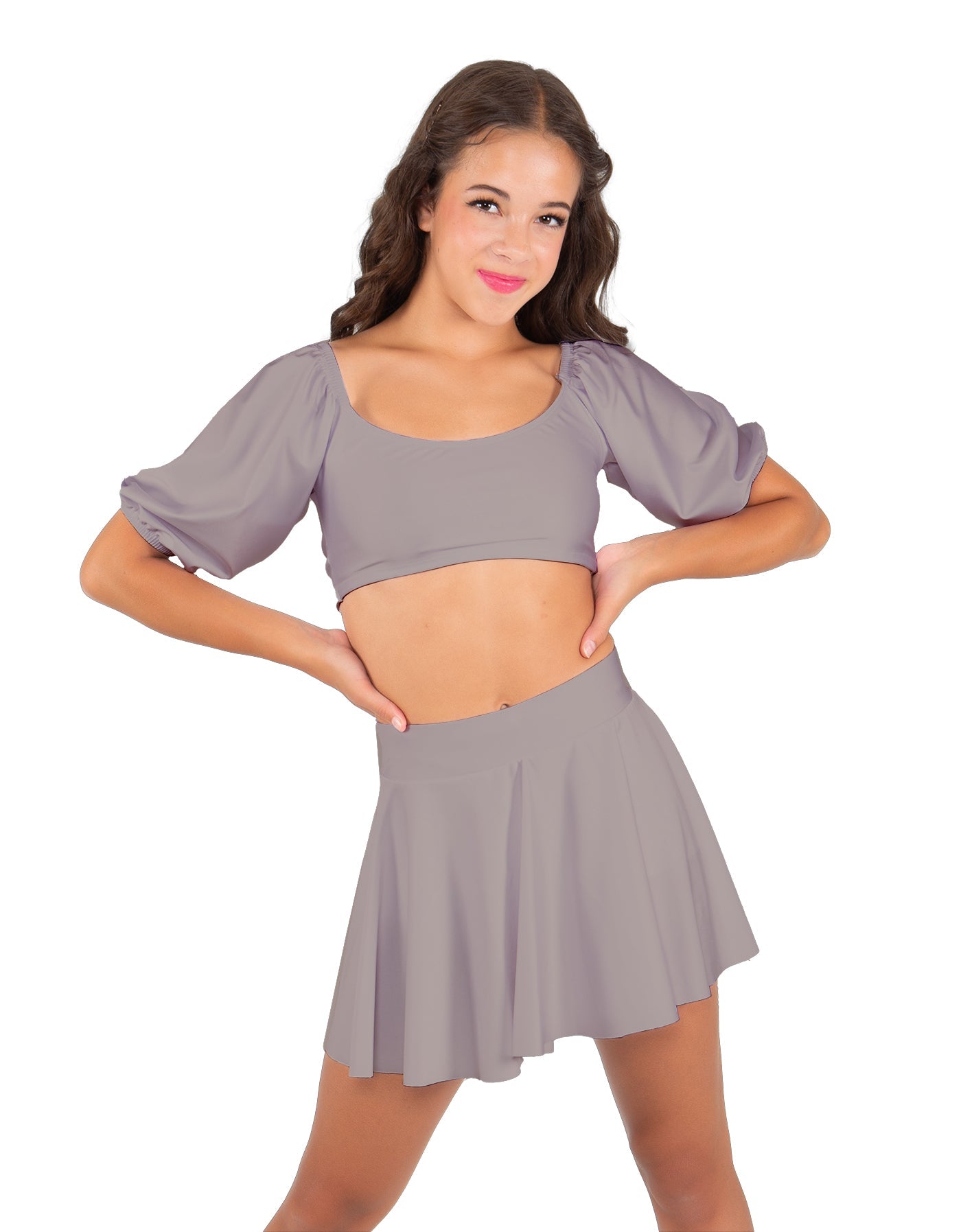 Solid Lycra Peasant Sleeve Tie Up Crop Top