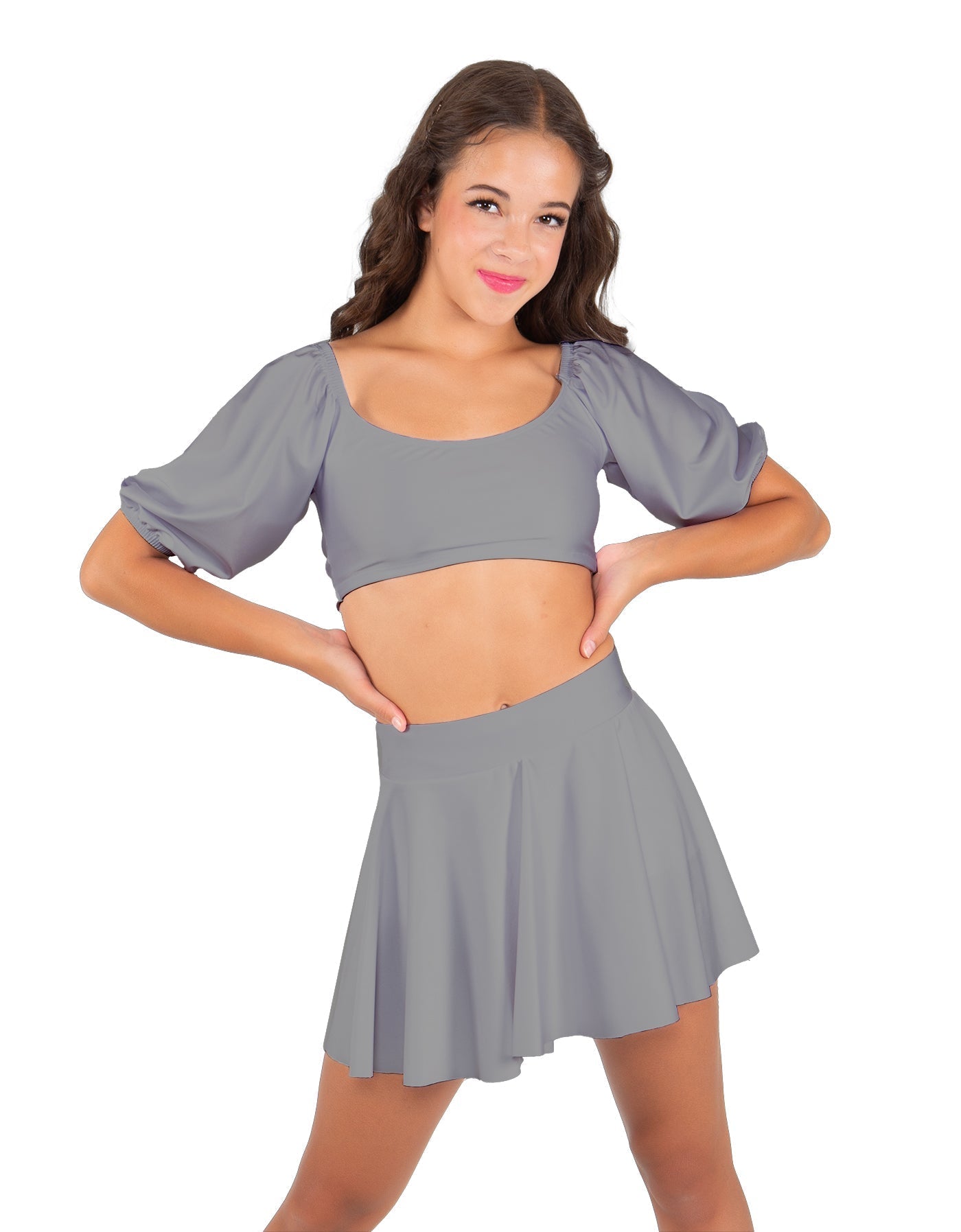 Solid Lycra Peasant Sleeve Tie Up Crop Top