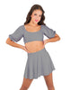 Solid Lycra Peasant Sleeve Tie Up Crop Top