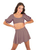 Solid Lycra Peasant Sleeve Tie Up Crop Top