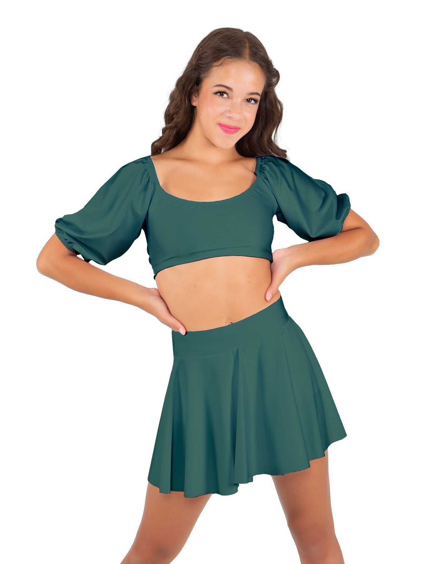 Solid Lycra Peasant Sleeve Tie Up Crop Top
