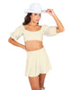 A Little Bit Country Peasant Sleeve Tie Up Crop Top