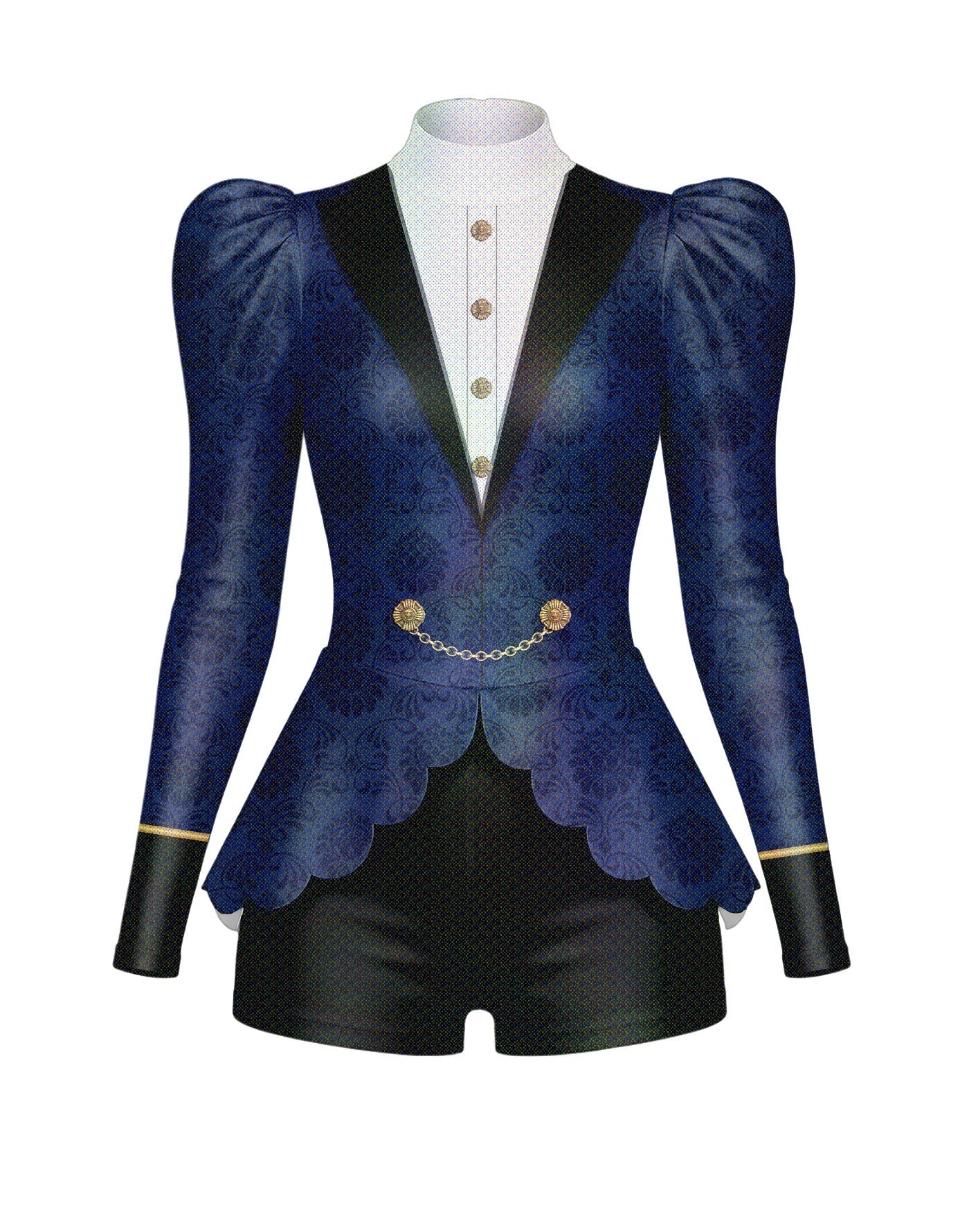 Purple Rain Long Puff Sleeve TNeck Biketard with Regal Peplum
