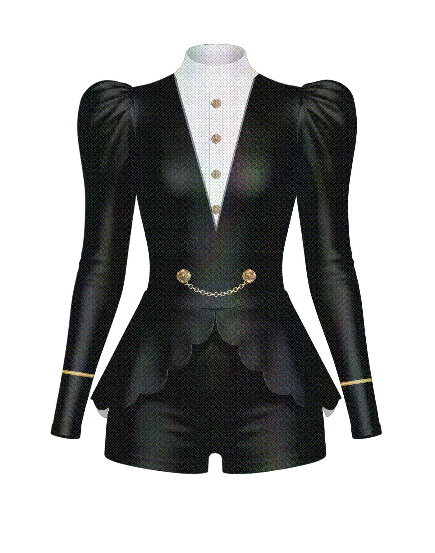 Purple Rain Long Puff Sleeve TNeck Biketard with Regal Peplum