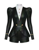 Purple Rain Long Puff Sleeve TNeck Biketard with Regal Peplum