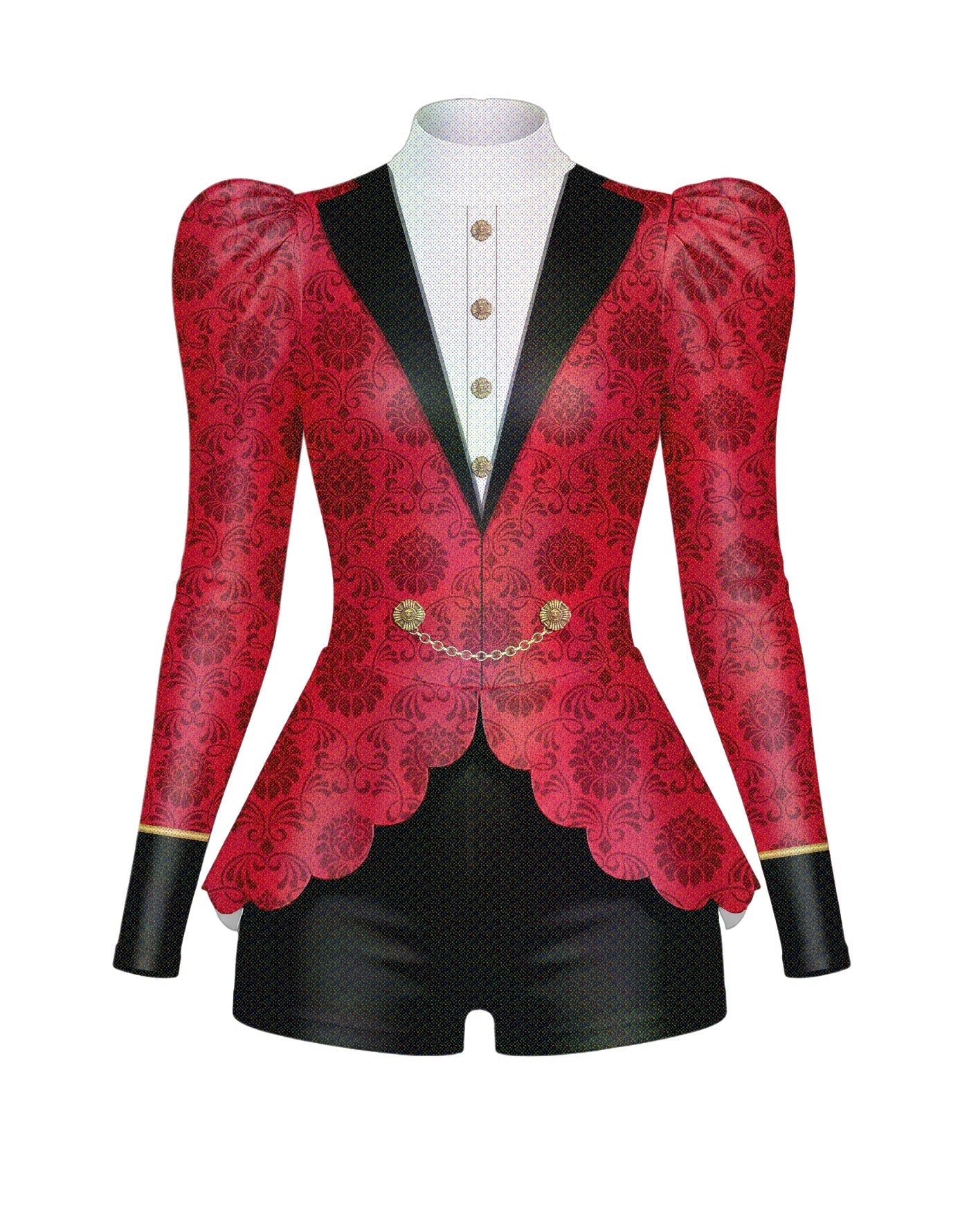 Purple Rain Long Puff Sleeve TNeck Biketard with Regal Peplum