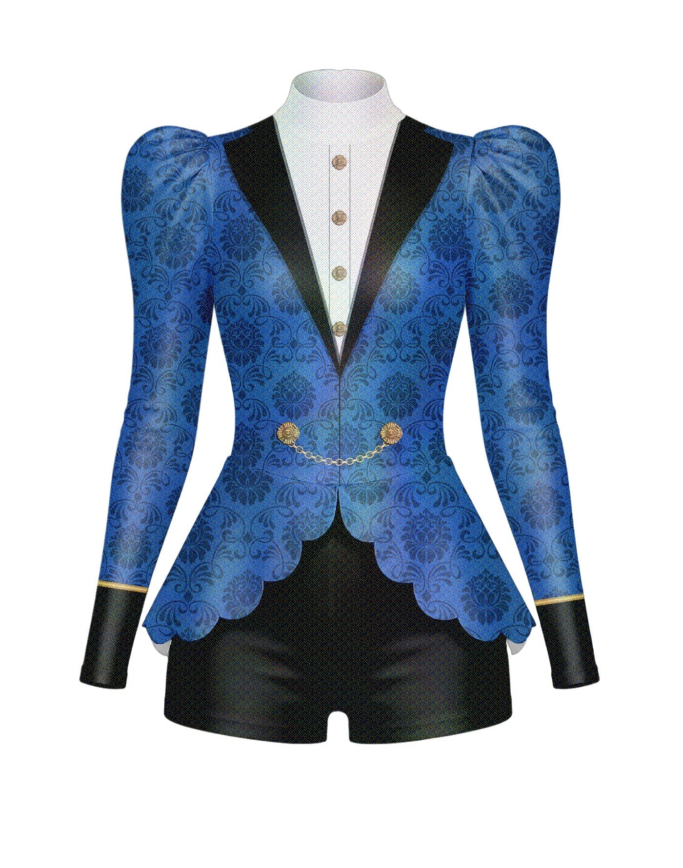 Purple Rain Long Puff Sleeve TNeck Biketard with Regal Peplum