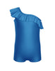 Solid Lycra One Shoulder Biketard with Ruffle