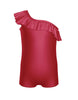 Solid Lycra One Shoulder Biketard with Ruffle
