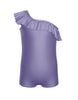 Solid Lycra One Shoulder Biketard with Ruffle