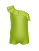 Solid Lycra One Shoulder Biketard with Ruffle