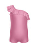 Solid Lycra One Shoulder Biketard with Ruffle