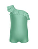 Solid Lycra One Shoulder Biketard with Ruffle