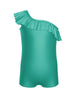 Solid Lycra One Shoulder Biketard with Ruffle