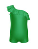 Solid Lycra One Shoulder Biketard with Ruffle